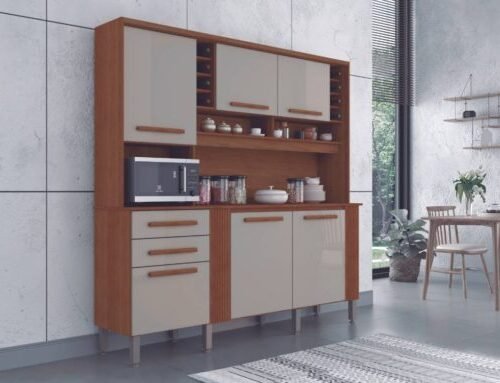 Armário Kit de Cozinha Catar 6 Portas 2 Gavetas - Cinamomo/Off White