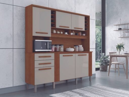 Armário Kit de Cozinha Catar 6 Portas 2 Gavetas - Cinamomo/Off White