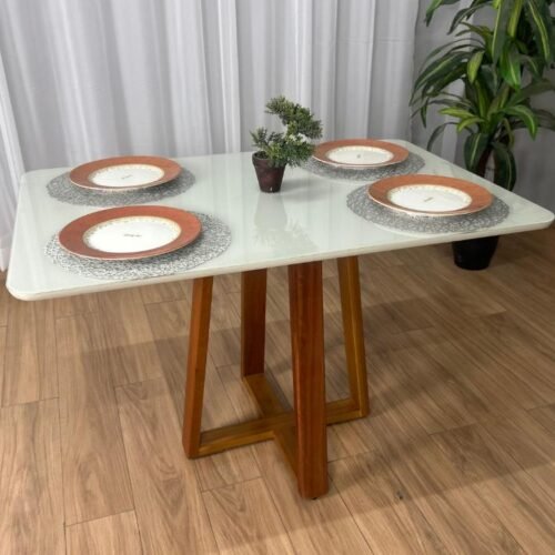 Alternative view of Mesa de Jantar Bali 90x90 Com 4 Cadeiras Isa - Cinamomo/Off White/Cinza Veludo