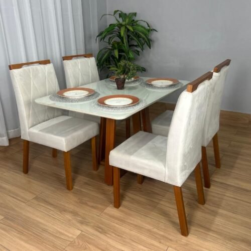 Alternative view of Mesa de Jantar Bali 1.20x0.80 Com 4 Cadeiras Isa - Cinamomo/Off White/Bege Veludo