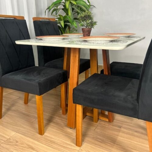 Alternative view of Mesa de Jantar Bali 90x90 Com 4 Cadeiras Isa - Cinamomo/Off White/Preta
