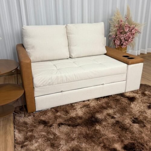 Alternative view of Sofa Cama Anis 1.60m - Bege Linho/Marrom Courino