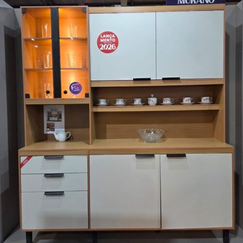 Armário de Cozinha Murano c/Led 1.80m -  Freijó Ripado/ Off White