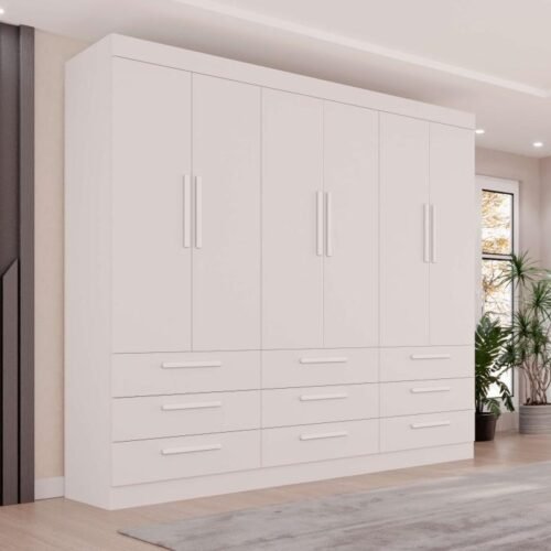 Guarda-Roupa Dinamarca 6 Portas e 9 Gavetas 1.80m - Branco