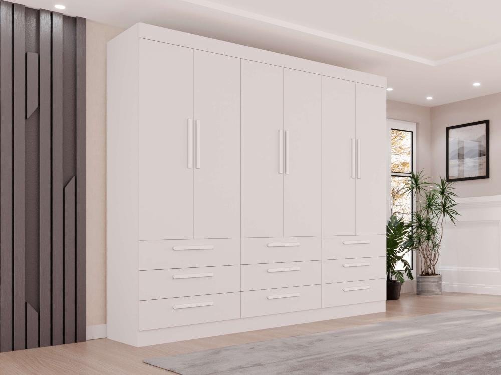 Guarda-Roupa Dinamarca 6 Portas e 9 Gavetas 1.80m - Branco