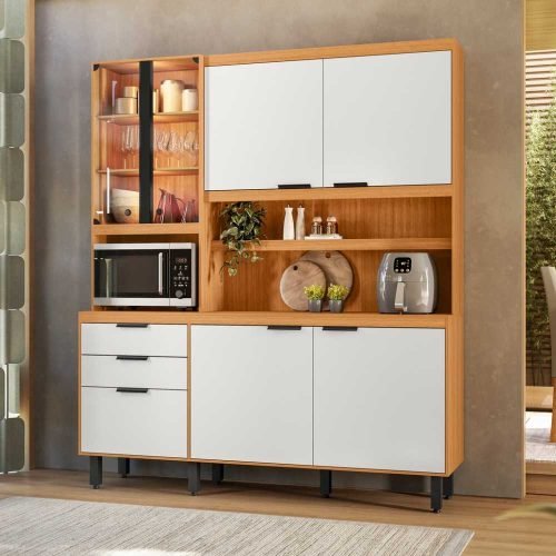 Armário de Cozinha Murano c/Led 1.80m – Freijó Ripado/ Off White - Imagem 2