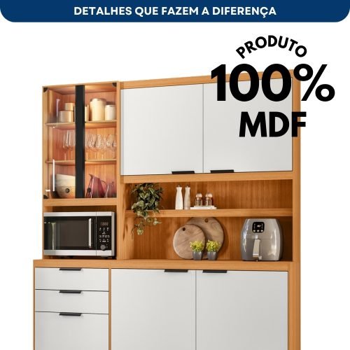 Armário de Cozinha Murano c/Led 1.80m – Freijó Ripado/ Off White - Imagem 3