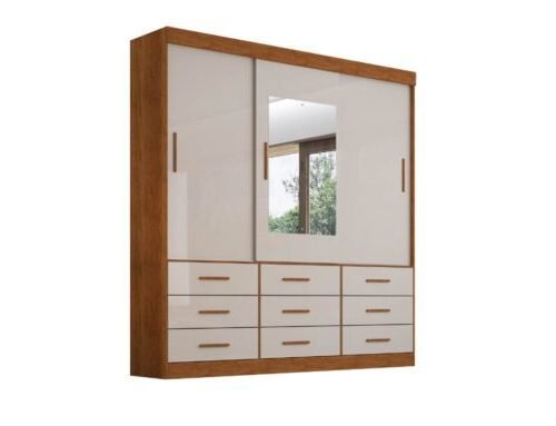 Alternative view of Guarda-Roupa New Star 3 Portas e 9 Gavetas Com Espelho e Pés - Cinamomo/Off White