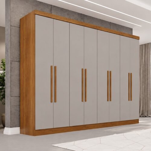 Guarda-Roupa Recife 8 Portas 4 Gavetas 2.40m - Cinamomo/Off White