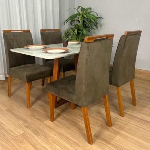 Alternative view of Mesa de Jantar Bali 1.20x0.80 Com 4 Cadeiras Isa - Cinamomo/Off White/Marrom Veludo