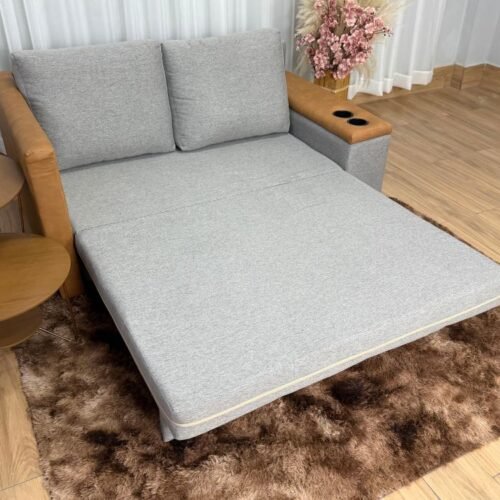 Alternative view of Sofa Cama Anis 1.60m - Cinza Linho/Marrom Courino
