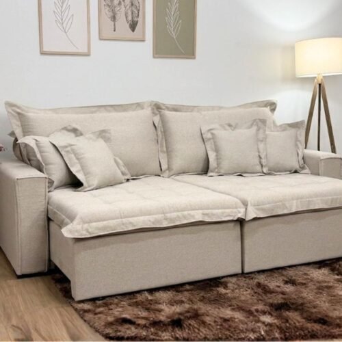 Sofá Cama Retrátil Reclinável Bolt 2.80m Mod.120 - Bege Linho