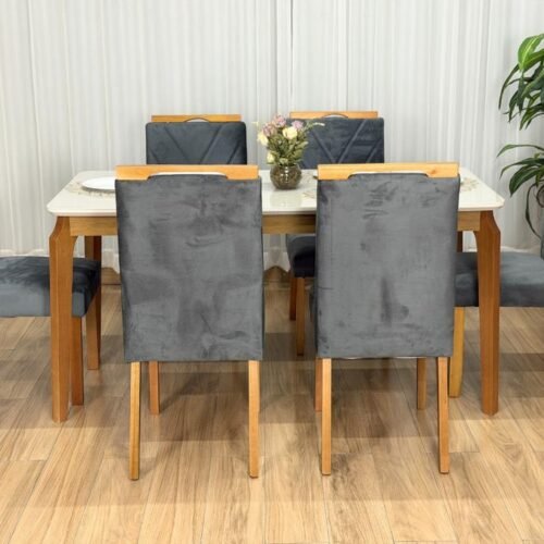 Alternative view of Mesa de Jantar Alegra 1.60x0.80 Com 6 Cadeiras Isa - Cinamomo/Off White/Cinza