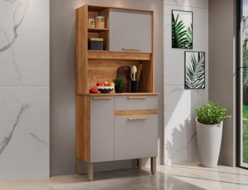 Armário Kit de Cozinha Lia 3 Portas 1 Gavetas - Cinamomo/Off White