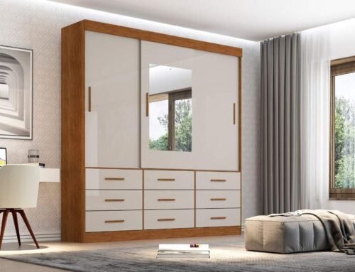 Guarda-Roupa New Star 3 Portas e 9 Gavetas Com Espelho e Pés - Cinamomo/Off White
