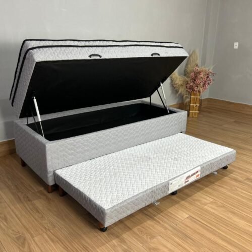 Cama Box Baú Sublime Molas Solteiro Com Auxiliar -  88X188X57