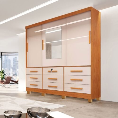 Guarda-Roupa Athenas 3 Portas e 9 Gavetas - Nature/Off White