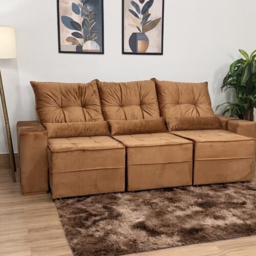 Sofá Retrátil Reclinável Junior 3 Módulos 2.45m - Terracota Veludo