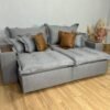 Sofá Cama Retrátil Reclinável Gabriela 2,90m – Cinza Linho/ Marrom Courino