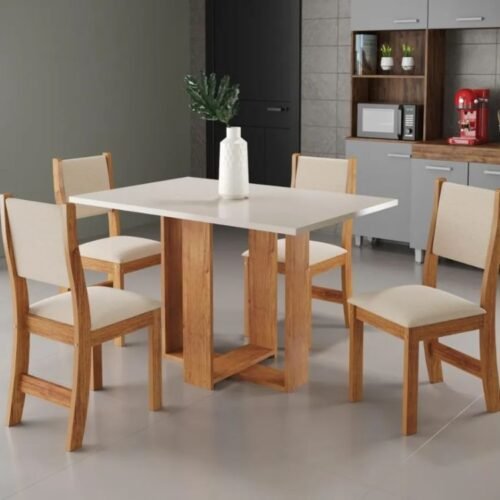 Mesa de Jantar Magic 1.20x0.80 Com 4 Cadeiras Sol Linho - Mel/Blonde