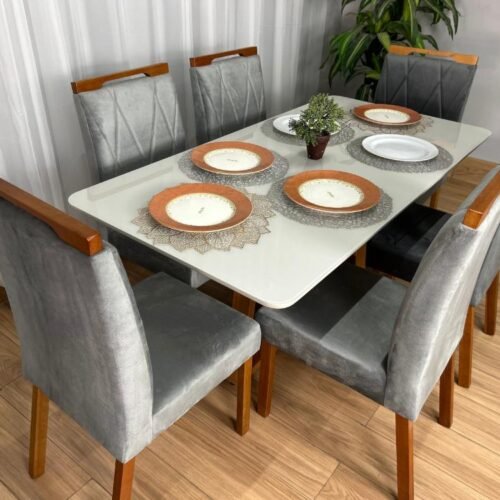 Alternative view of Mesa de Jantar Bali 1.60×0.80 Com 6 Cadeiras Isa – Cinamomo/Off White/Cinza