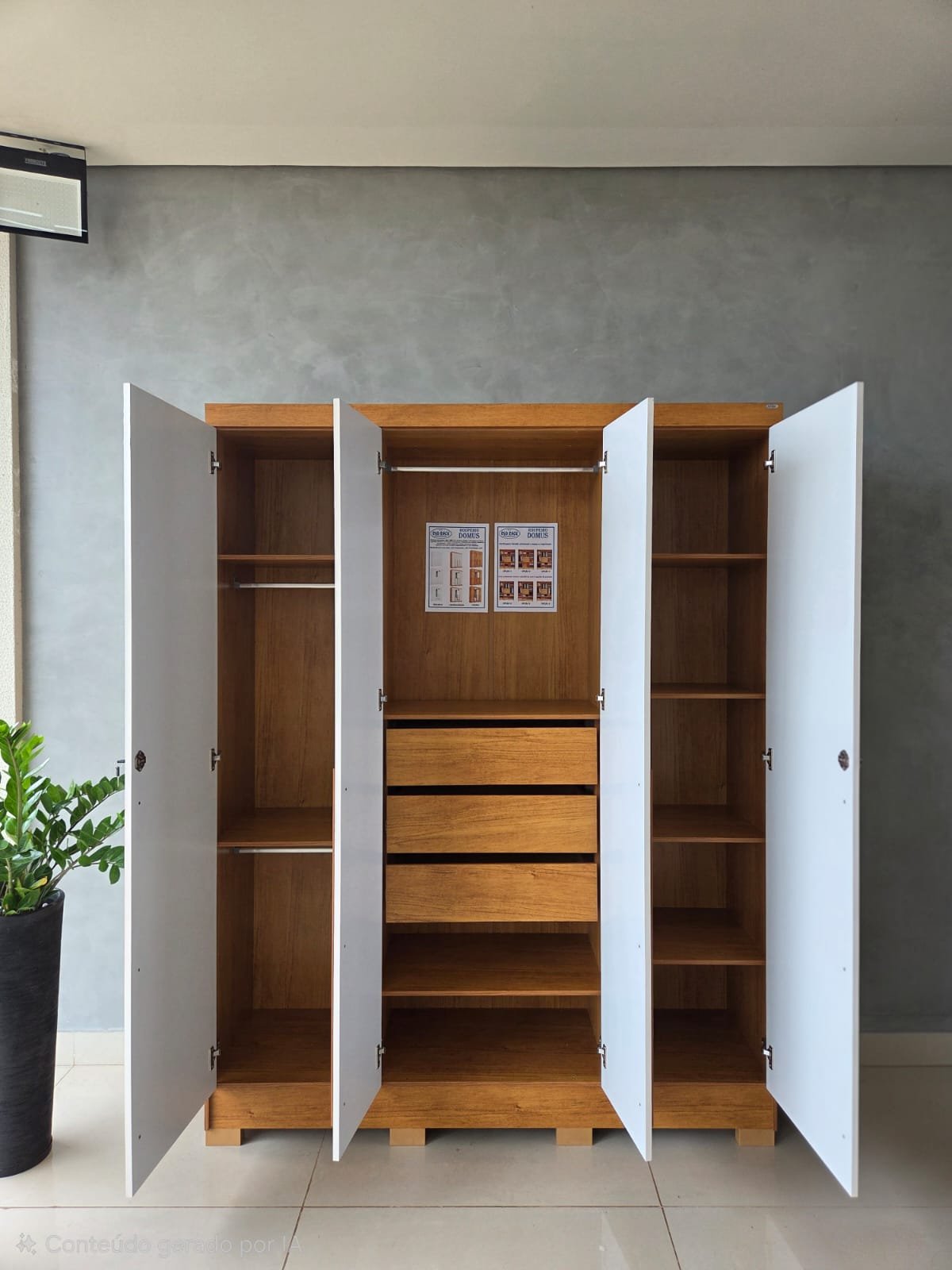 Guarda-Roupa Domus 4 portas com pés e chave - Cedro/Areia - Imagem 5