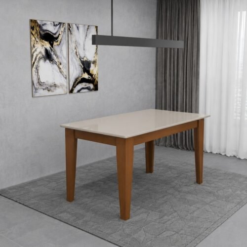 Mesa de Jantar Suécia c/Vidro 1.60x0.80m - Freijó/Off White