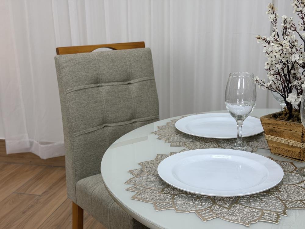 Mesa de Jantar Sienna Circular 1.00 Com 4 Cadeiras Londres - Cinamomo/Off white/Bege Linho - Imagem 4