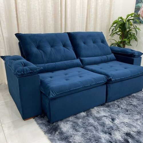 Sofá Retrátil Reclinável Las Vegas 2.30m - Azul Veludão