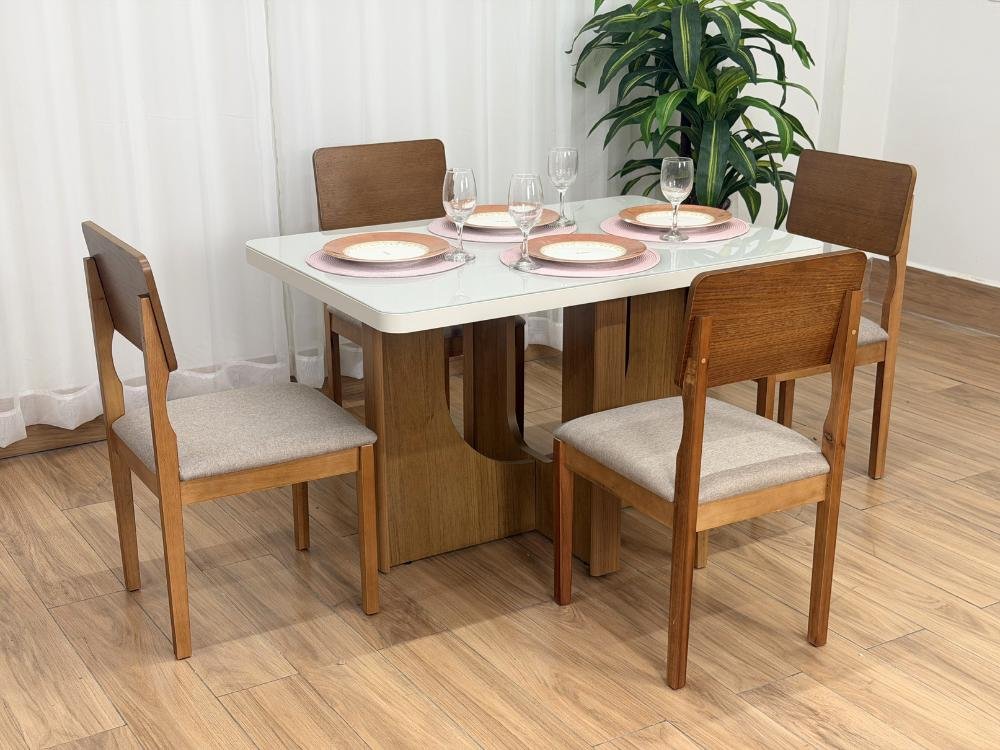 Mesa de Jantar Dora 1.20x0.80m c/ 4 Cadeiras Ana – Cinamomo/Off White/Bege Linho - Imagem 4