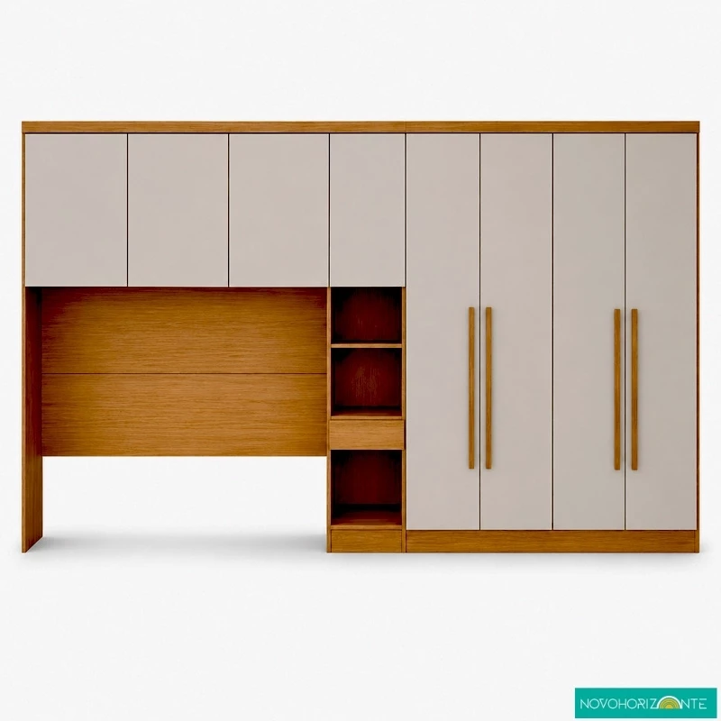 Modulado Casal Cumaru/Fendi Fosco 1 Roupeiro Moderni 4 Pts + 1 Criado Rizon + 1 Aéreo 3 portas Rizon - Imagem 5