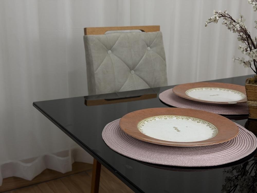 Mesa de Jantar Helo 1.60×0.90 Com 6 Cadeiras Jasmim - Freijó/Preto/Bege Veludo - Imagem 2
