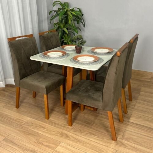 Alternative view of Mesa de Jantar Bali 90x90 Com 4 Cadeiras Isa - Cinamomo/Off White/Marrom Veludo