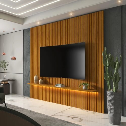 Alternative view of Painel Nobre c/ Prateleira e LED 1.85m 65" - Naturale