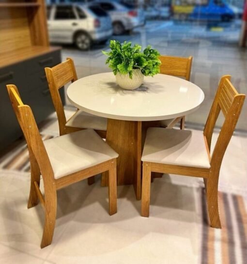 Mesa de Jantar Flipp Circular 0.90 Com 4 Cadeiras Brisa - Mel Blonde/Off white/Pastel - Imagem 6