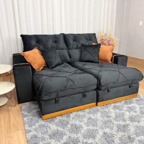 Sofá Retrátil Reclinável Pleno 2.10m - Preto Veludo