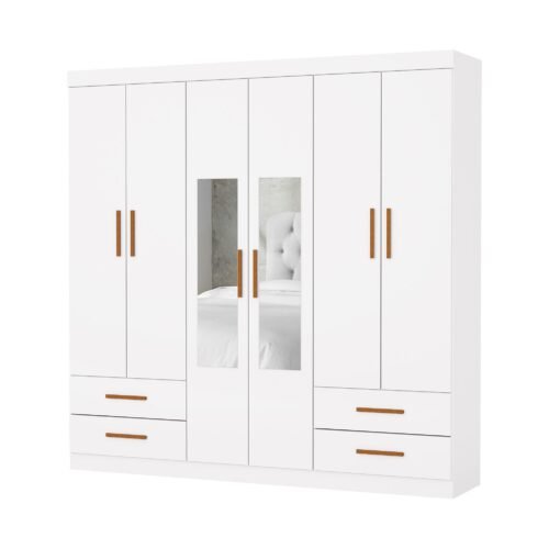 Guarda-Roupa Hércules c/ espelho 6 portas e 4 gavetas - Branco