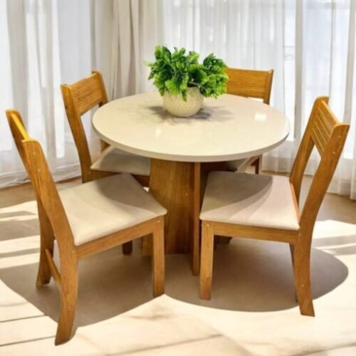 Mesa de Jantar Flipp Circular 0.90 Com 4 Cadeiras Brisa - Mel Blonde/Off white/Pastel
