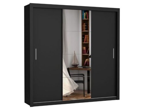 Guarda-Roupa Veneza Plus c/ espelho 3 portas e 4 gavetas - Preto