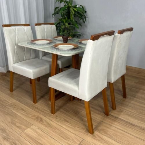 Alternative view of Mesa de Jantar Bali 90x90 Com 4 Cadeiras Isa - Cinamomo/Off White/Bege Veludo