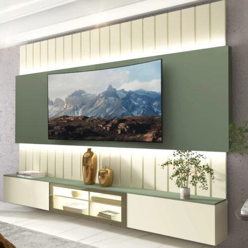 Home Suspenso Soberano Reflecta Ripado c/Led - Off White/Verde