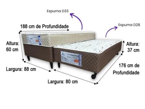 Cama box Light Sealed Solteiro com Auxiliar - 88x188x48 - Imagem 2