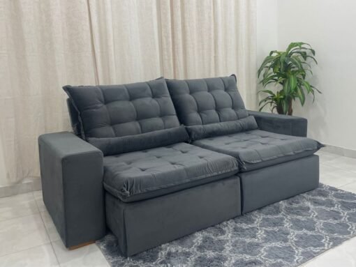 Sofá Retrátil Reclinável Small 2.30m - Cinza Veludão