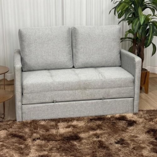 Sofa Cama Dominic 1.40m - Cinza Linho/Marrom Courino