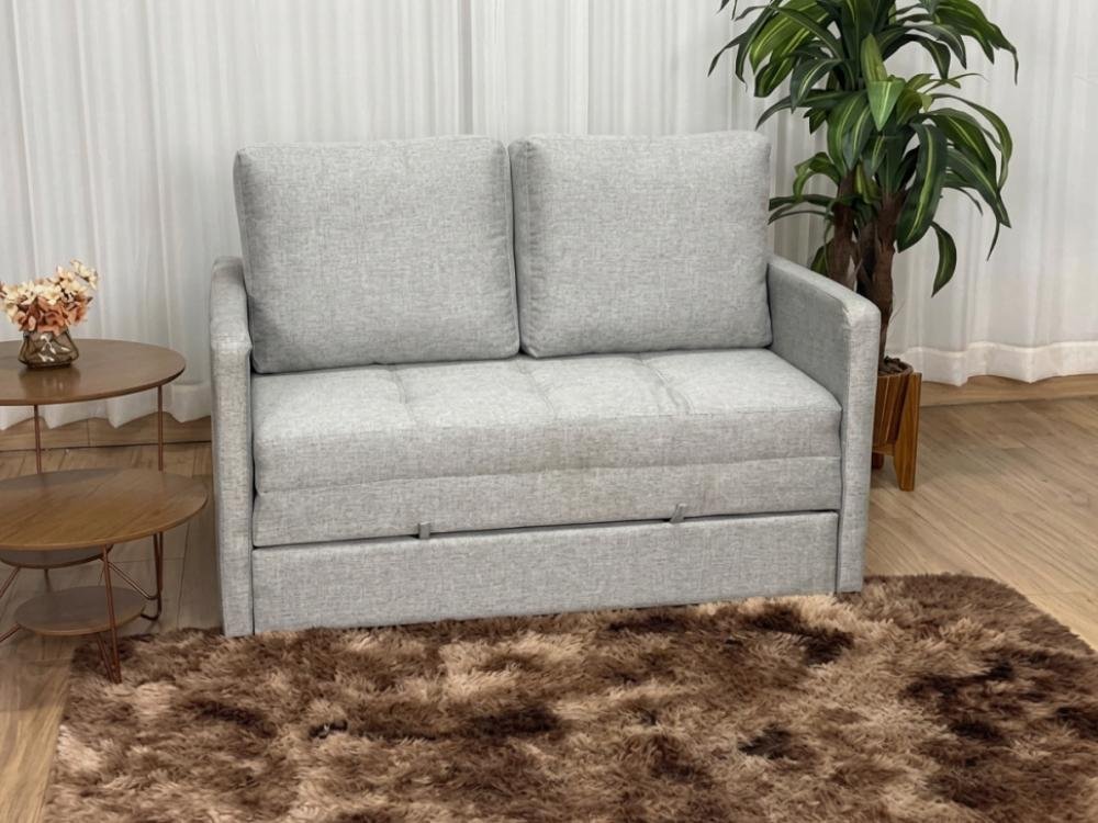 Sofa Cama Dominic 1.40m - Cinza Linho/Marrom Courino