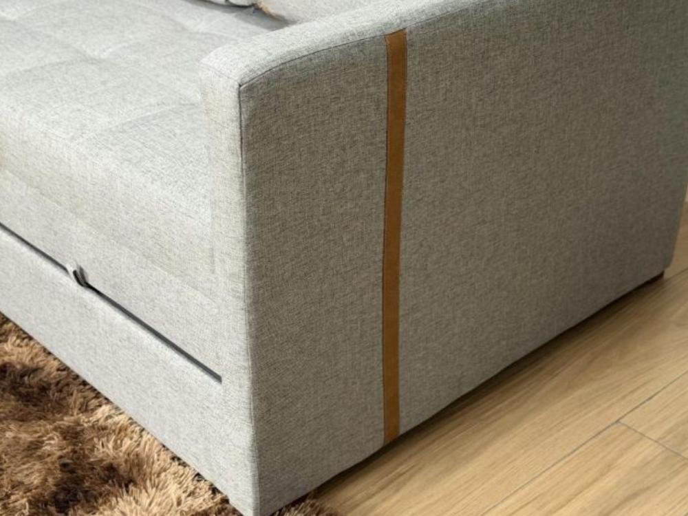 Sofa Cama Dominic 1.40m - Cinza Linho/Marrom Courino - Imagem 3